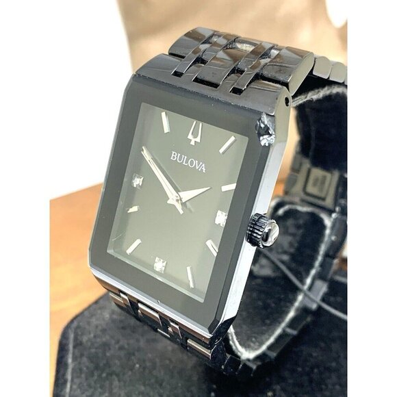 Bulova Men's Watch 98D164 Quartz Diamond Black Dial Steel Quartz CHIPPED CRYSTAL - Picture 14 of 15